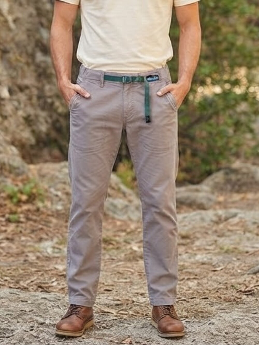 KAVU Taupe Grey Outdoor Hiking Pants Men's XL Built-in Webbing Belt Gorpcore